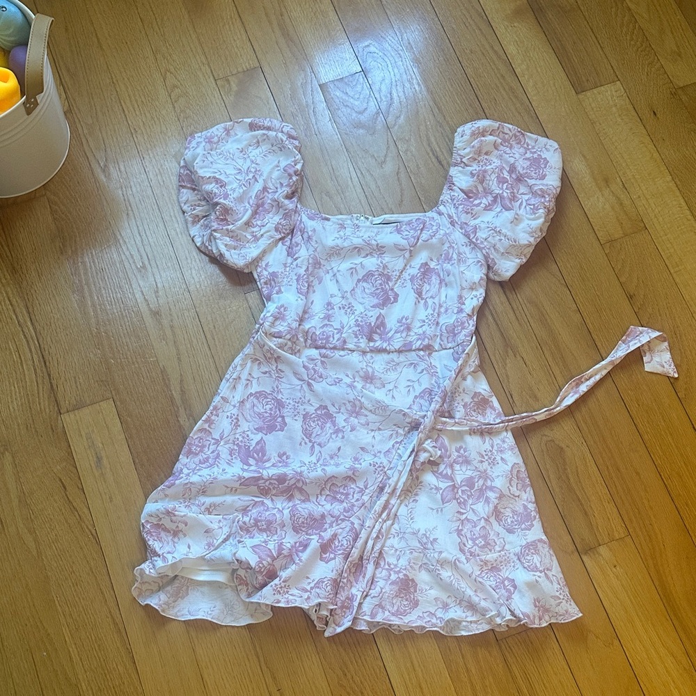 Trixxi Blush Pink Floral Puff-Sleeve Mini Dress